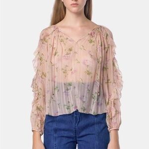 Ulla Johnson Azalea Silk Blouse Floral Ruffle Rose Top